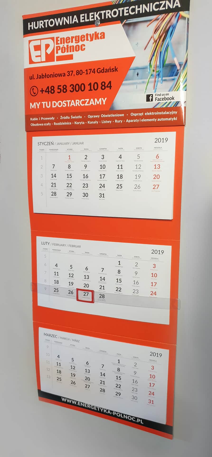 kalendarze reklamowe trójdzielne z logo Energetyka Północ