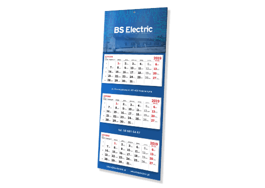 kalendarze trójdzielne z logo bs electric